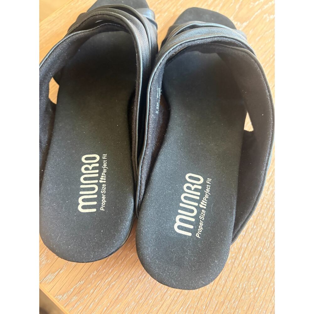 Munro Lee Black Leather Slide Sandals Women’s 8.5 M Comfort Block Heel USA 8.5M - Picture 5 of 7